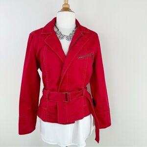 Cabi First Mate Belted Red Twill Jacket Size M #401